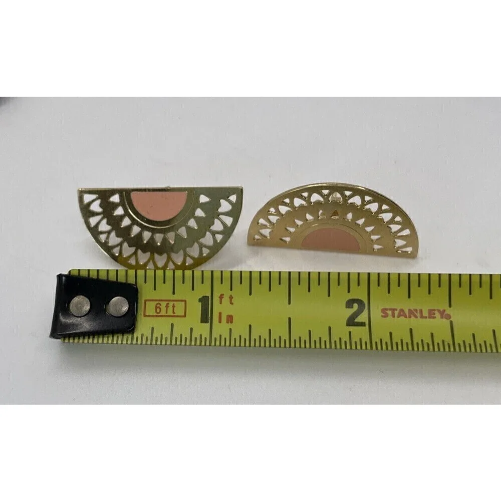 Chic Alors Paris Gold Tone Half Moon Filigree Pink Enamel Detail Earrings Boho